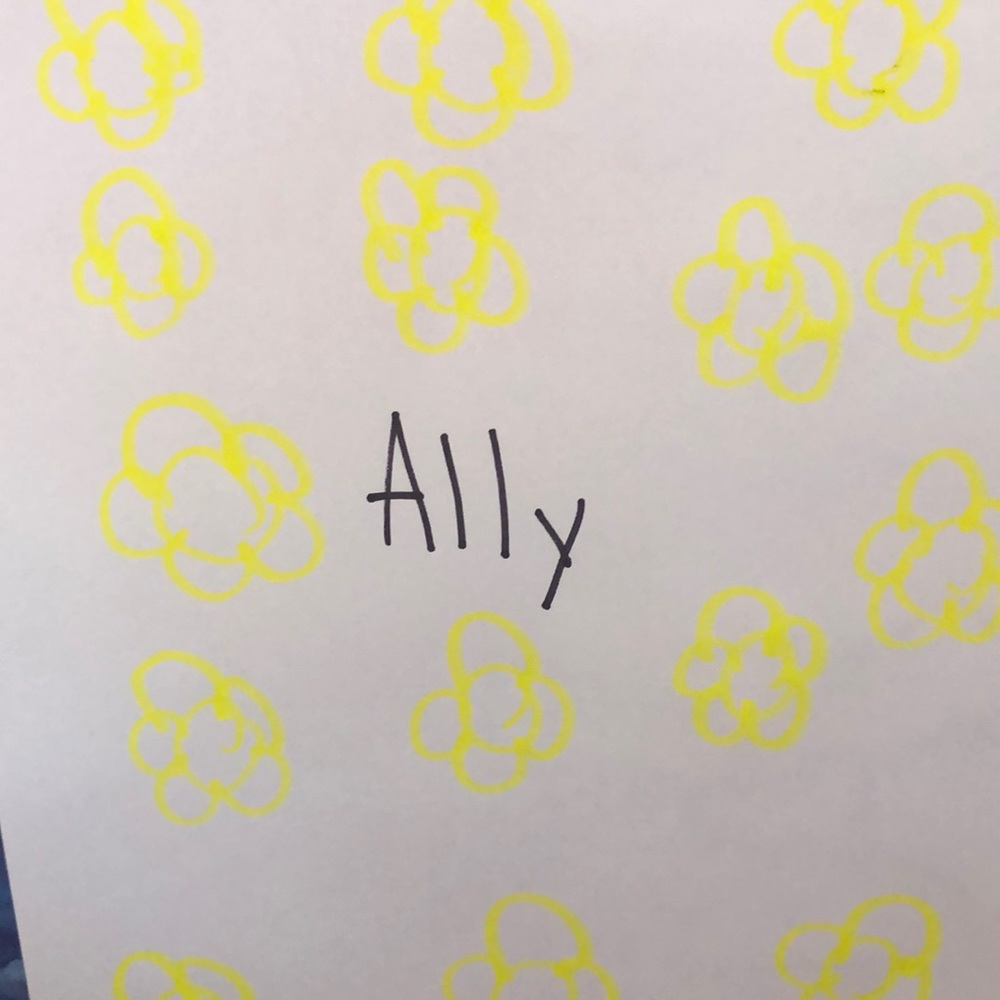 It made my hand I use yellow and black and flowers.